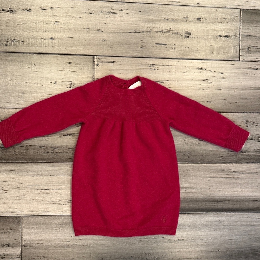Burberry Kids Red Knit Long-Sleeve Dress 100% cashmere